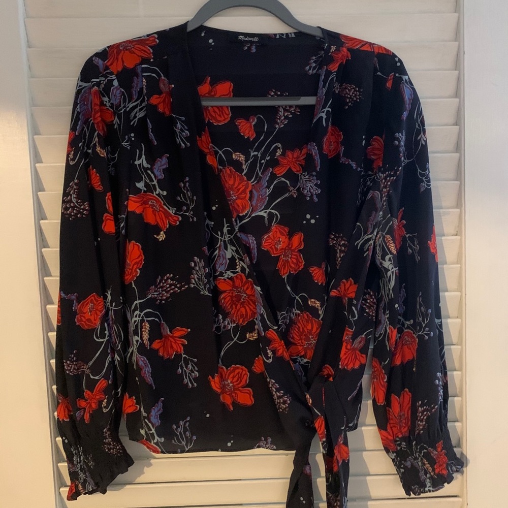 Madewell front tie floral blouse